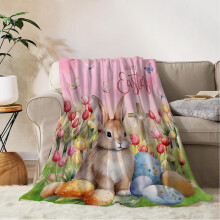 Easter Kids Throw Blanket Pink Rabbit Egg Design 40x50 inch