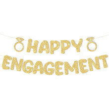 Glitter Gold Happy Engagement Banner for Party Decor