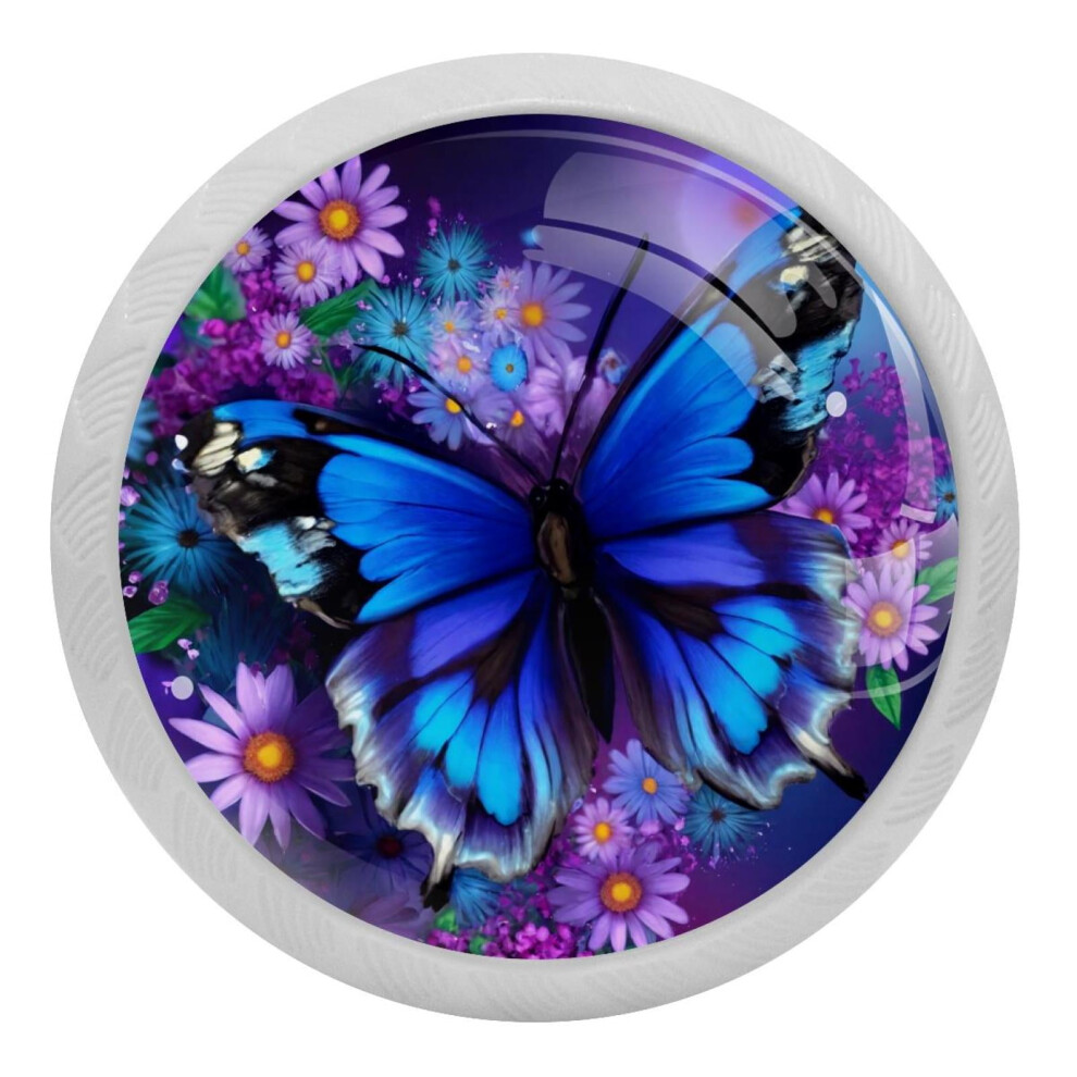 Blue Butterfly Daisy Crystal Cabinet Knobs 4 Pcs 9027700301023