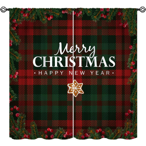 Buffalo Plaid Christmas Curtains Red Berries Thermal