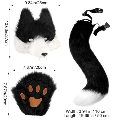 Furry Fox Wolf Costume Set Mask Tail Paw Gloves 1