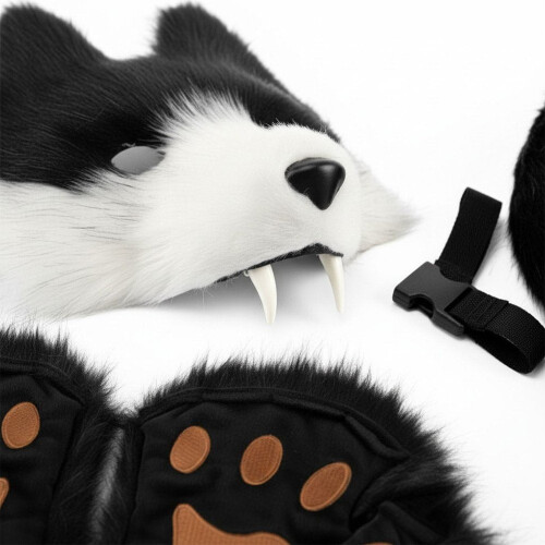 Furry Fox Wolf Costume Set Mask Tail Paw Gloves 2