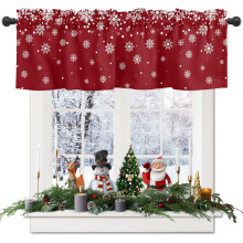 Snowflake Red Curtain Valance 42x12in Winter Window