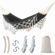 Double Macrame Canvas Hammock 2-Person with Tassels