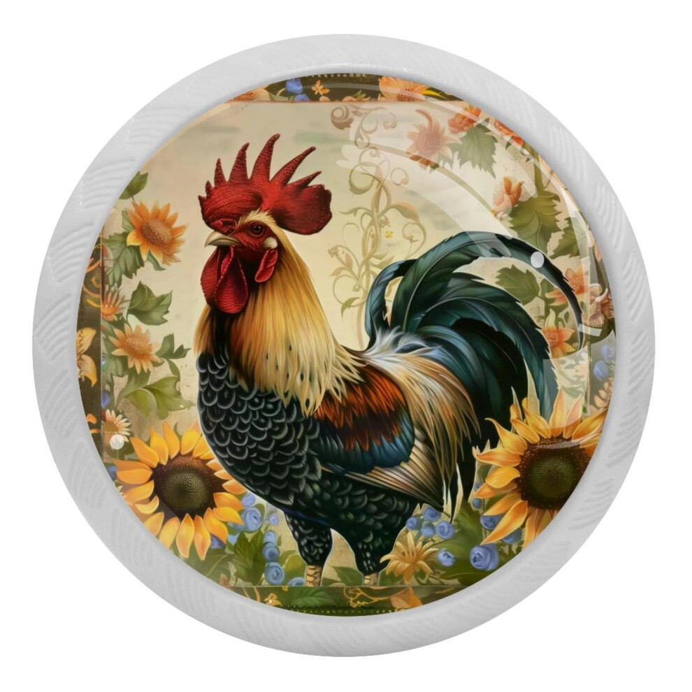 Retro Sunflower Rooster Crystal Cabinet Knobs 4 Pcs 9027700303478