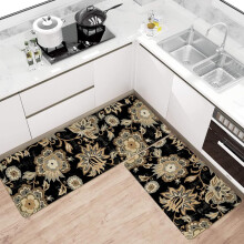 Boho Kitchen Mat Set Black Paisley Floral 2 pcs 17x47 in +