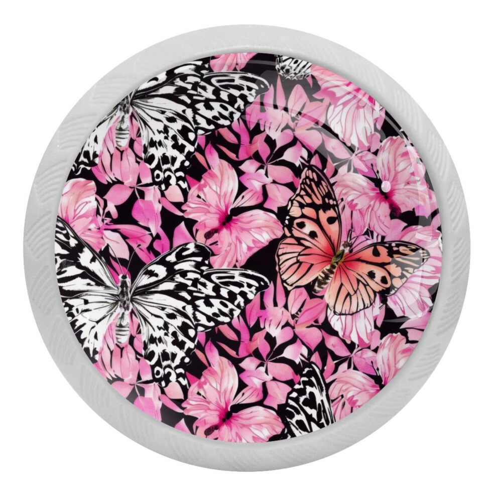 Leopard Butterfly Cabinet Knobs Pink 4Pcs Crystal Glass 9027700301443