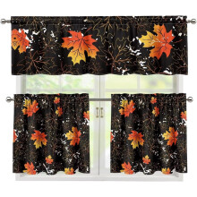 Maple Leaves Red Kitchen Curtains Rod Pocket 3-Piece Set