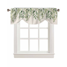 Cantonnière en lin à motif de feuilles de sauge vert printemps, avec passe-tringle ajustable