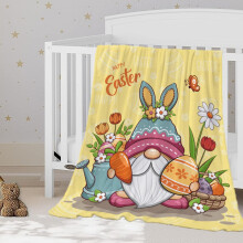 Easter Kids Throw Blanket Yellow Gnome Egg Bunny Design