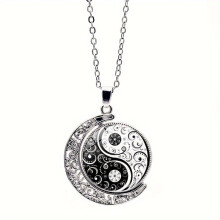 Double-Sided Gem Necklace Moon Pendant Vintage Sweater