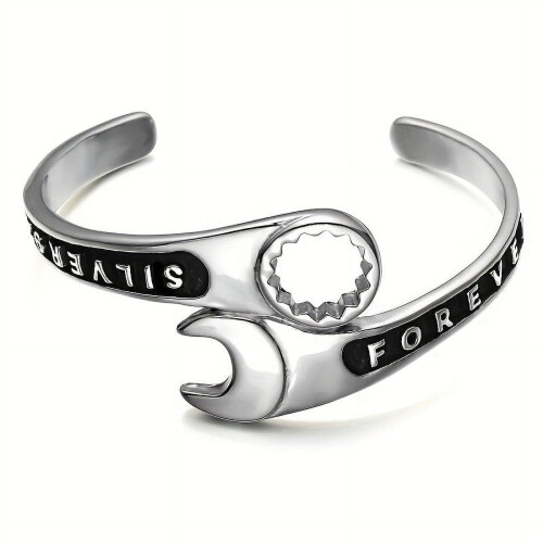 Wrench-Shaped Adjustable Men's Bracelet Silvery