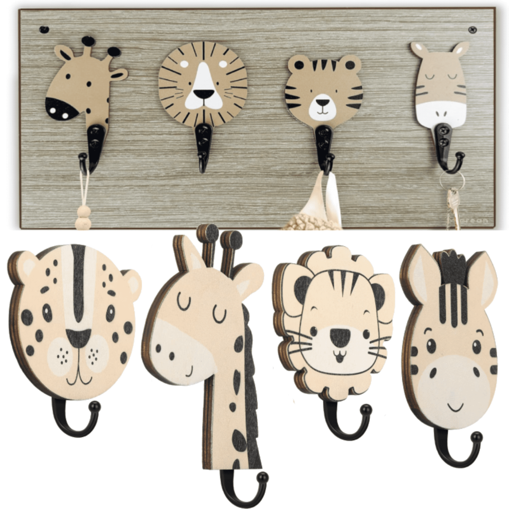 Wooden Animal Hook Wall Towel Hanger 4 Pcs 9027700313972
