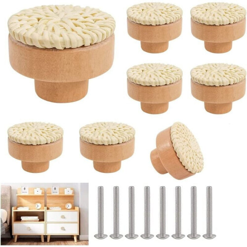 Rattan Furniture Button Handle White Circular 8-Piece