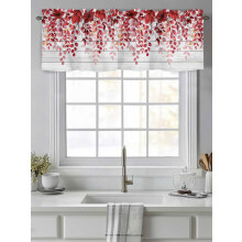Red Watercolor Eucalyptus Curtain Valance 42x12 Rod Pocket