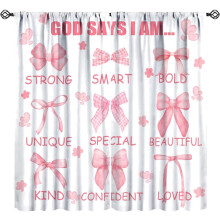 Rose Pink Bow Curtains with Quotes and Floral Hearts 84x84