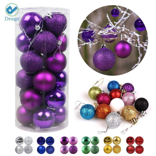 Purple Plastic Shatterproof Ball Ornaments with Hooks 24