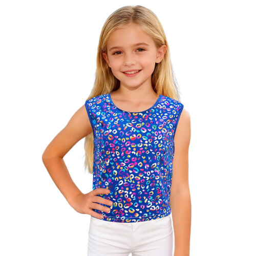 Kids Leopard Glitter Tank Top Blue Size 170