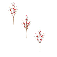Red Berry Stems Artificial Heart-Shaped 3 pcs