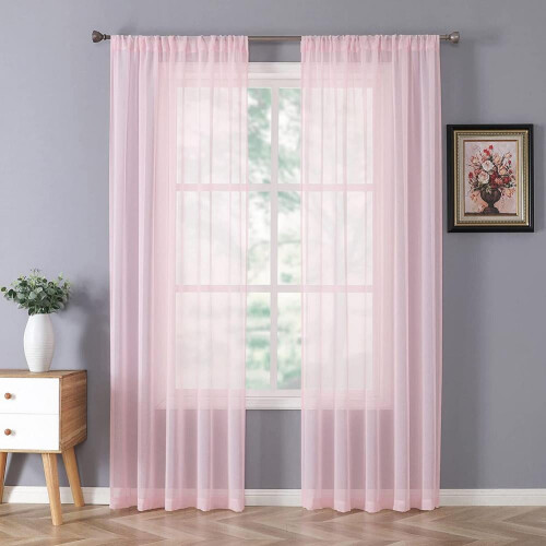 Crushed Voile Sheer Curtain Panel Pink 40 x 79 Inch