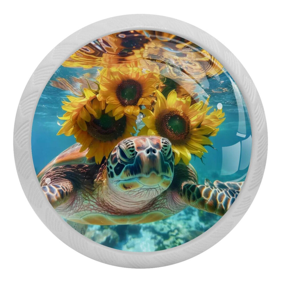 Swimming Sunflowers Sea Turtle Crystal Cabinet Knobs 4Pcs 9027700319653