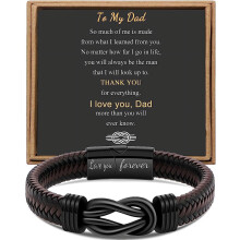 Men's Brown Woven Leather Bracelet with Stainless Steel,