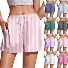 Women's Silk Satin Pajama Shorts Striped Soft Casual with