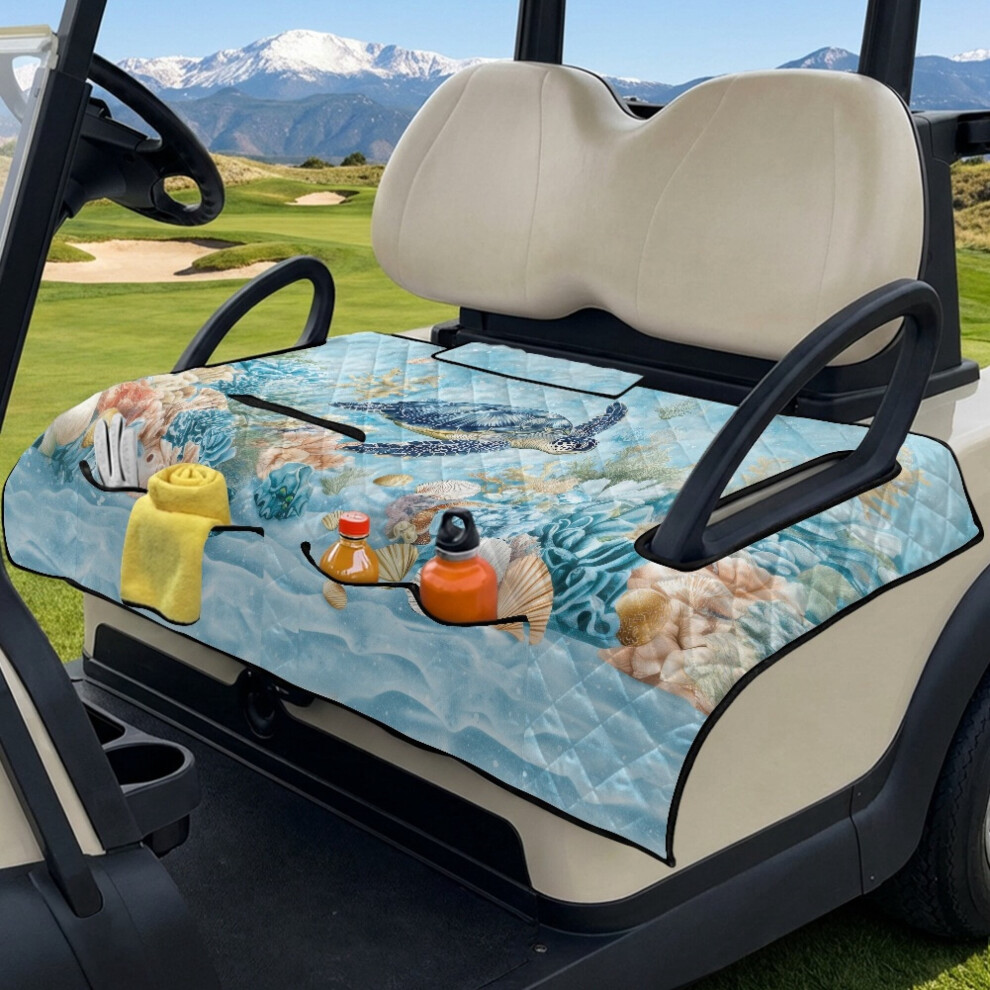 Golf Cart Front Seat Covers Sea Turtle 2 Seats Blue/Coral 9027700361409