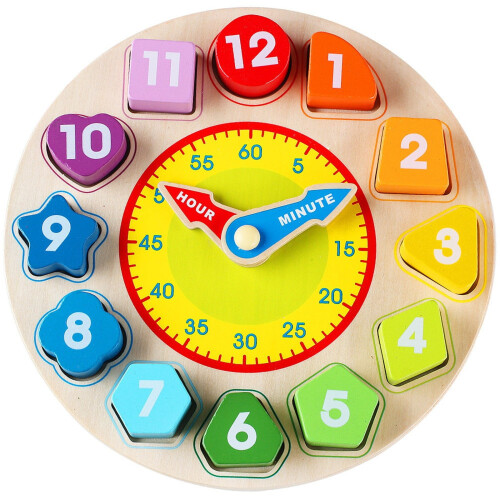 Wooden Alarm Clock Puzzle Geometric Shape Sorter 1 pc 1