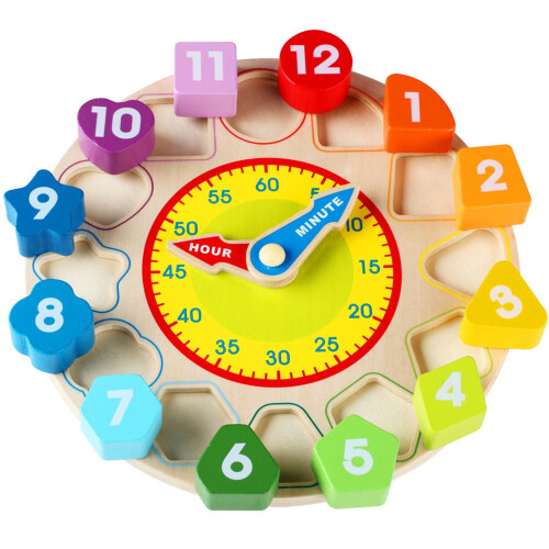 Wooden Alarm Clock Puzzle Geometric Shape Sorter 1 pc 2