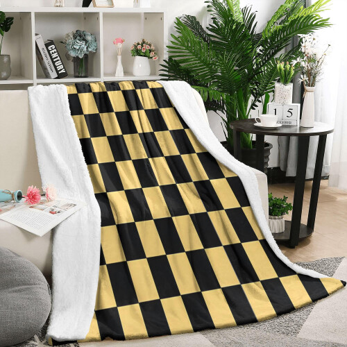 Checkerboard Grid Flannel Throw Blanket 50x60 Black 1