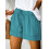 Women's Linen Bermuda Shorts Elastic Waist Drawstring Blue 5