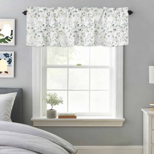 Watercolor Eucalyptus Leaf Valance Rustic Sage Green 2