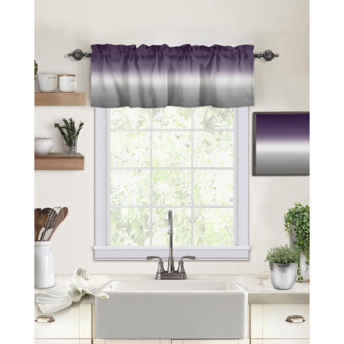 Ombre Kitchen Curtain Valance and Tiers Set Purple Grey 2