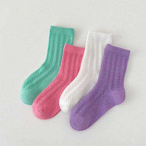 Kids Cotton Crew Socks Solid Color 4 Pairs 2