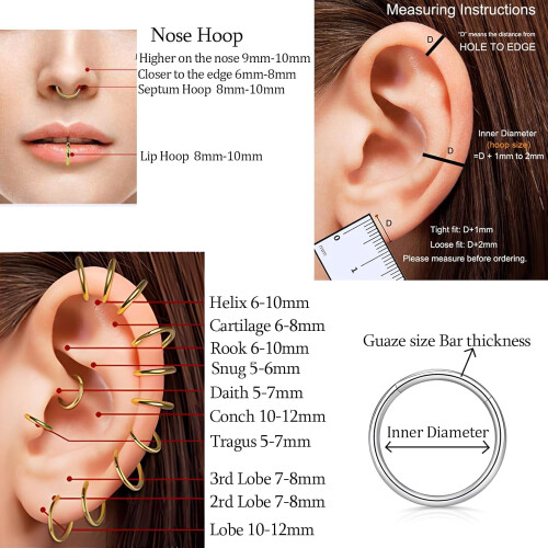 Titanium Nose Hoops 16G 6–12mm 2 Pcs 2