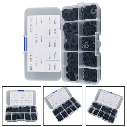 Nylon Flat Washers Assorted Sizes 500 pcs Black 2