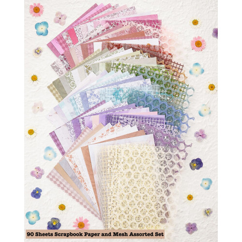 Scrapbook Paper and Decorative Mesh Fabric Set 6 Pack 5.1x7 2