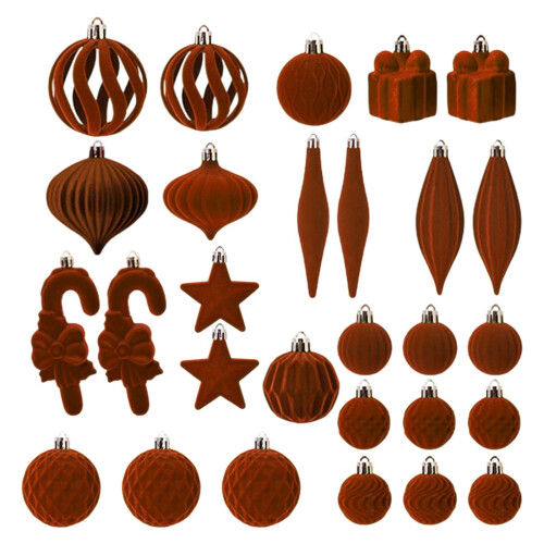 Flocked Christmas Ornaments Balls Set Brown 28pcs 1