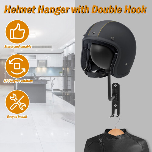 Wall-Mount Motorcycle Helmet Holder Metal Rack with Double 1