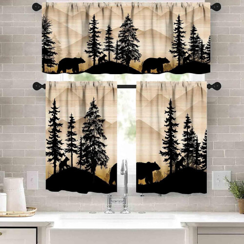 Farmhouse Cabin Curtain Valance Rustic Bear Design Brown 1