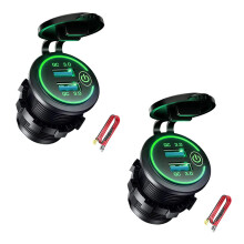 2X QC 3.0 Dual USB Charger Socket,Waterproof 12V/24V USB Outlet with Touch- Green