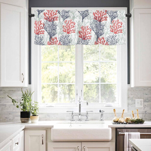 Red Navy Blue Coastal Kitchen Curtains with Valances 36 2