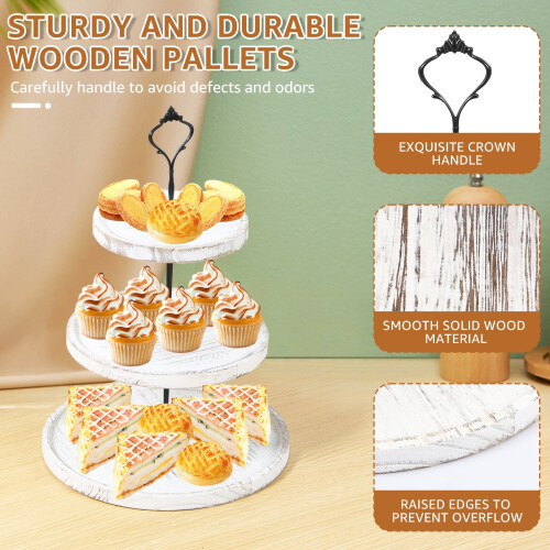 Alzata per cupcake in legno stile rustico a 3 livelli 2
