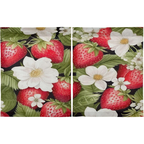 Red Fruit Strawberry Kitchen Curtains 24 Inch Short Tier 2 1