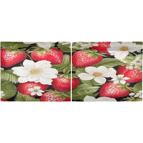 Red Fruit Strawberry Kitchen Curtains 24 Inch Short Tier 2 2