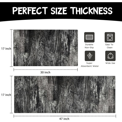 Abstract Kitchen Mat Set 2 pcs Non-Skid Washable Silver 2