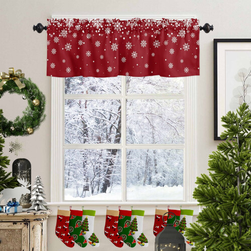 Snowflake Red Curtain Valance 42x12in Winter Window 2