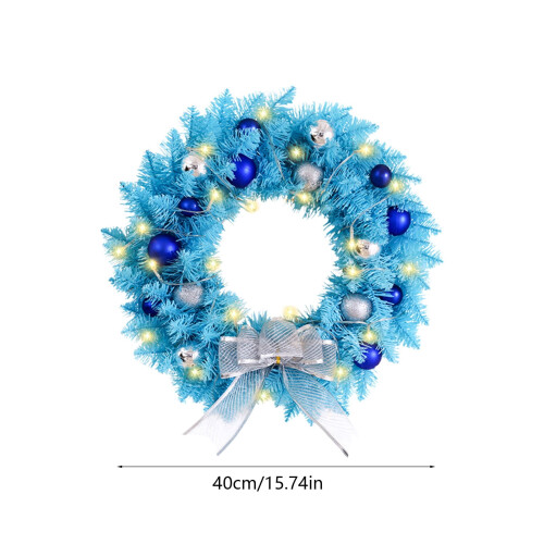 Blue Pre-lit Christmas Wreath 16 Inch Battery LED 2