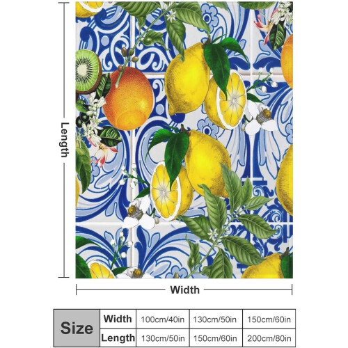Lemon Blue Ceramic Tiles Throw Blanket 50x40 inches 2